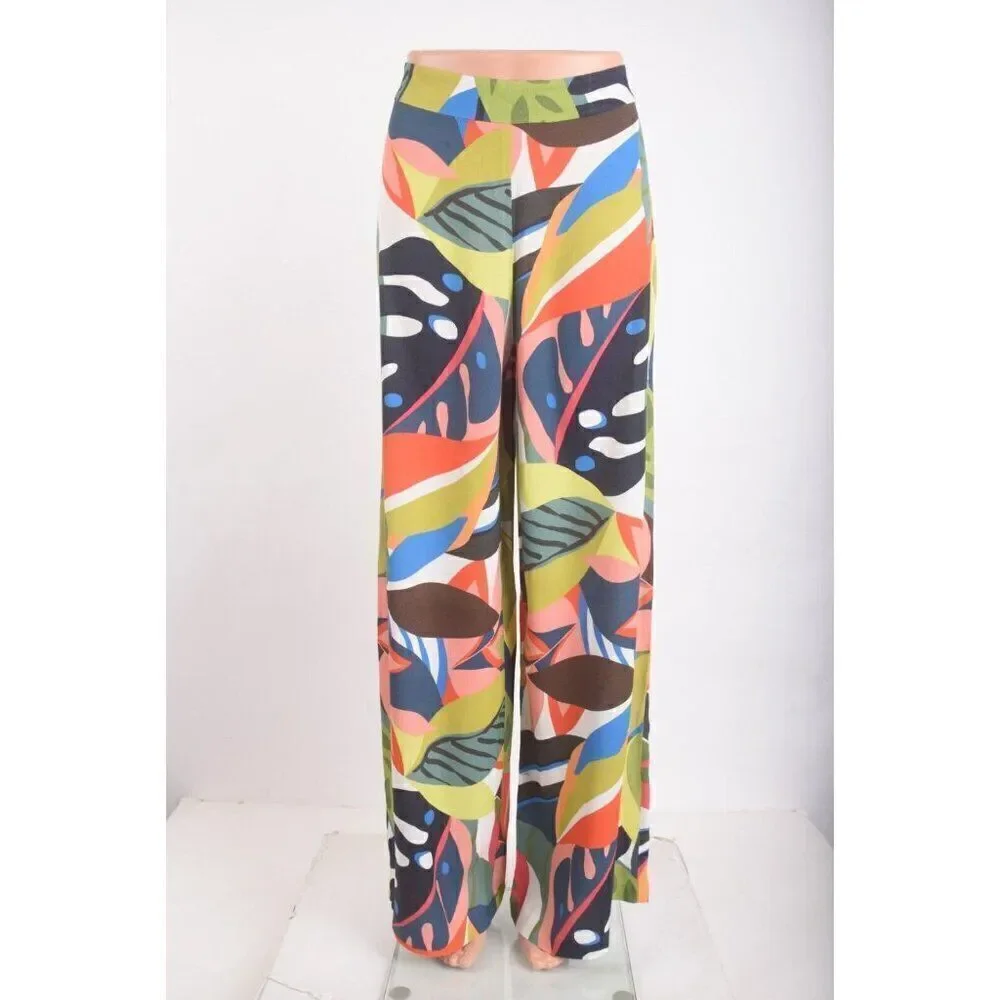 Trina Turk Wide Leg Pants Weekend Sz 4 MultiColor Tropical Floral lightweight